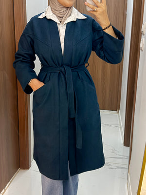 Longline Belted Coat - Teal Blue