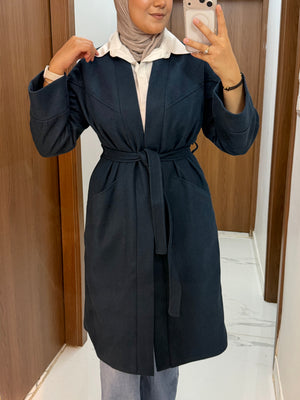 Longline Belted Coat - Teal Blue