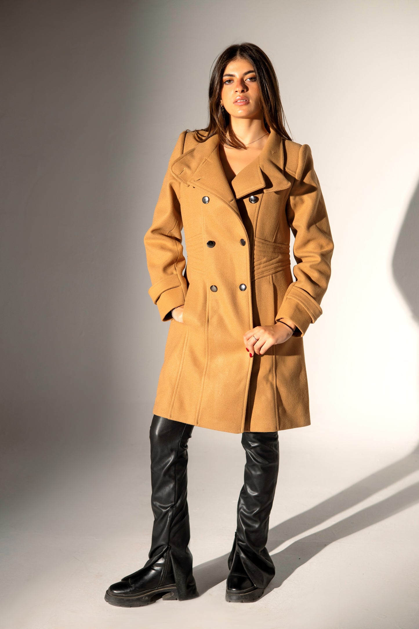 Double-breasted buttoned Coat - Beige