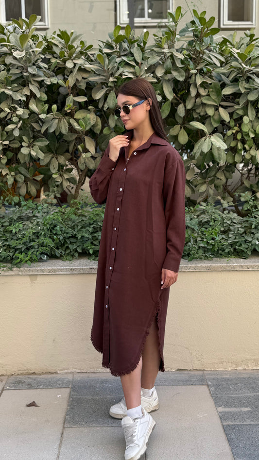 Linen-Cotton Long Shirt Dress