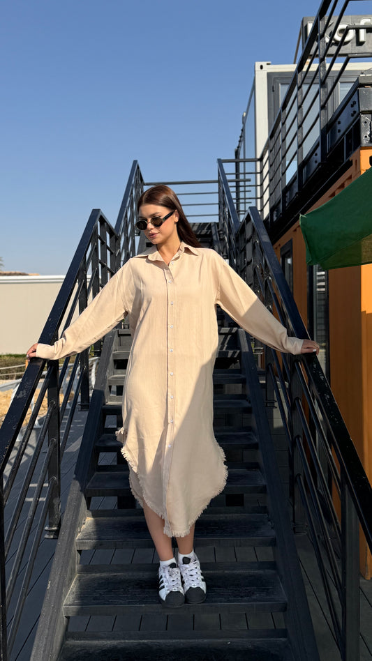 Linen--Cotton Long Shirt Dress