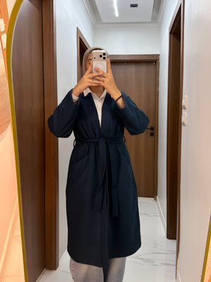 Longline Belted Coat - Teal Blue