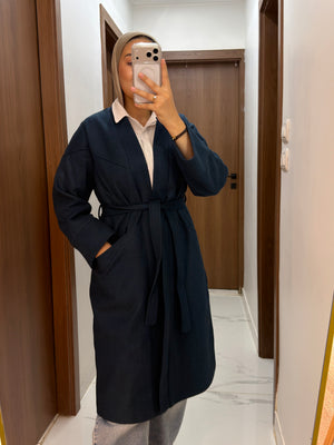 Longline Belted Coat - Teal Blue