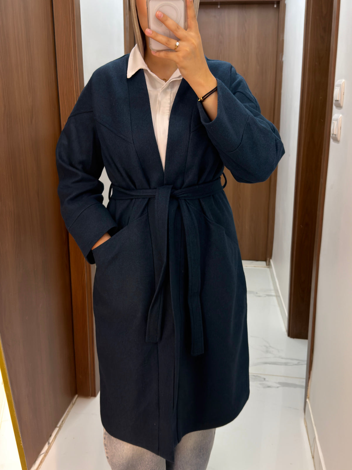 Longline Belted Coat - Teal Blue