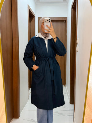 Longline Belted Coat - Teal Blue