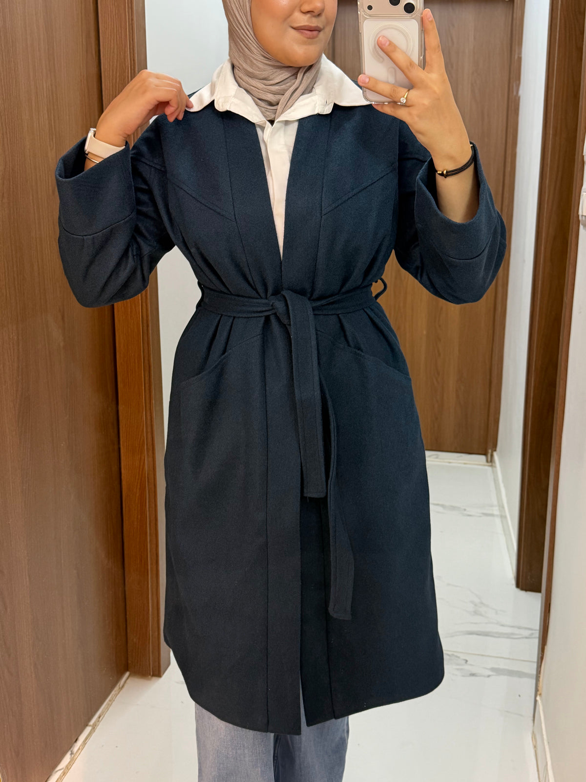 Longline Belted Coat - Teal Blue