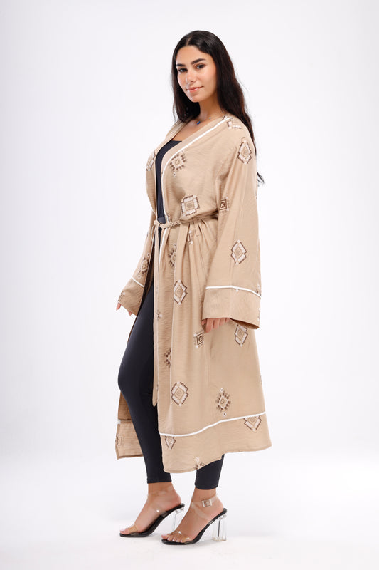 Linen Kimono Wide Long Sleeve - Beige