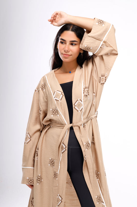 Linen Kimono Wide Long Sleeve - Beige