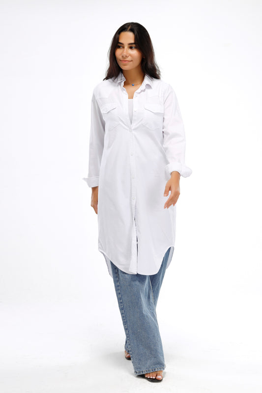 Regular Fit Shirt with 2 Pockets - White