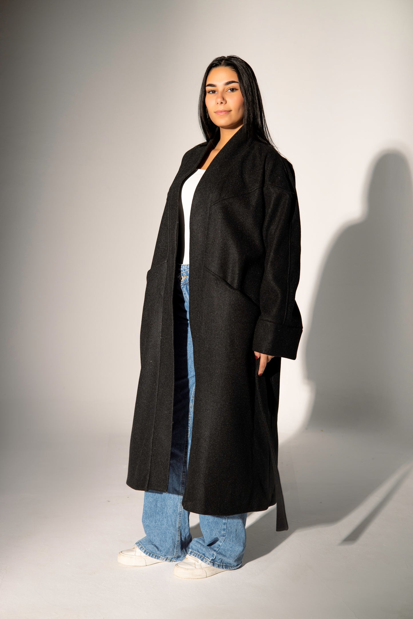 Longline Belted Coat - Black