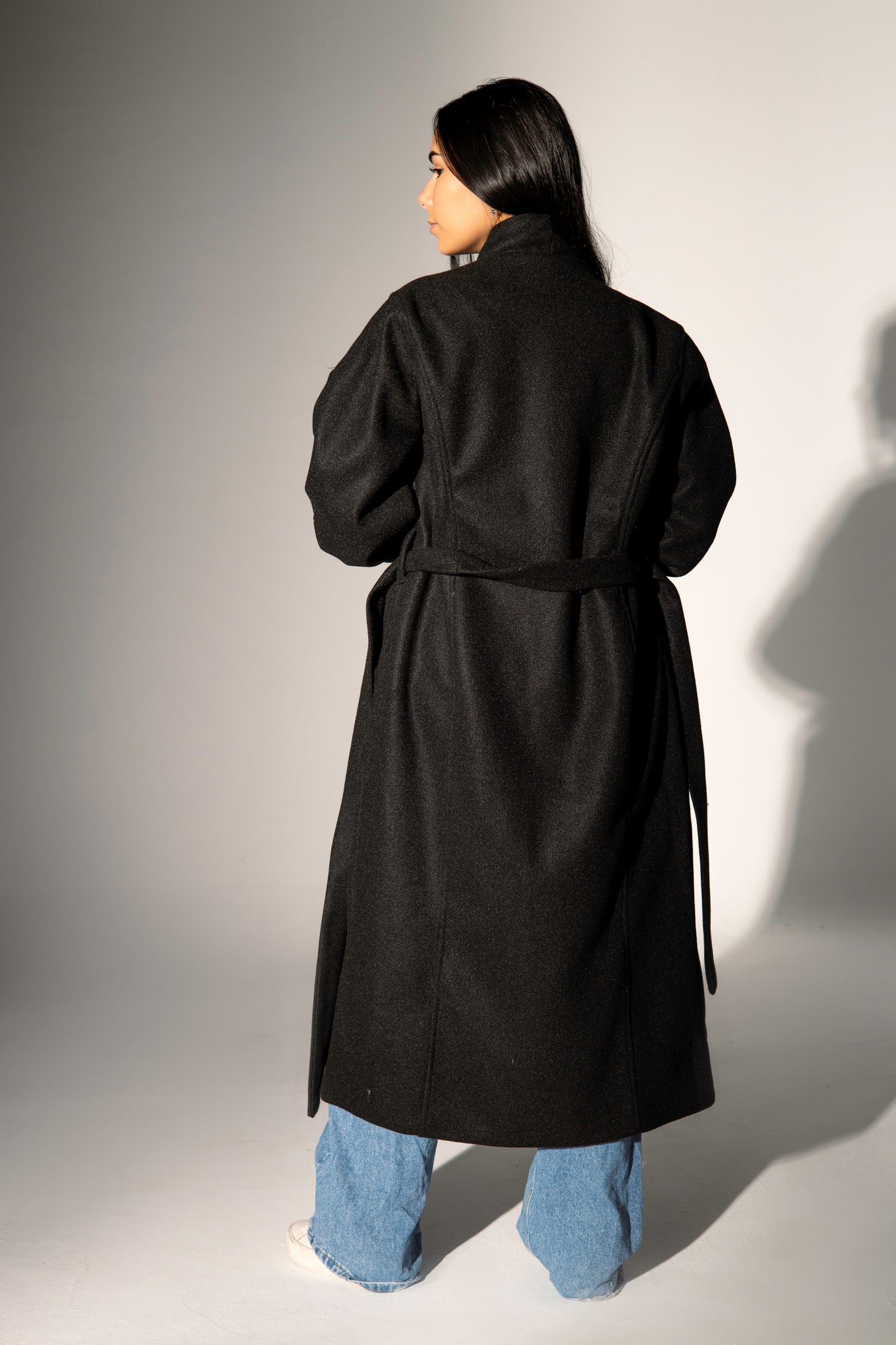 Longline Belted Coat - Black