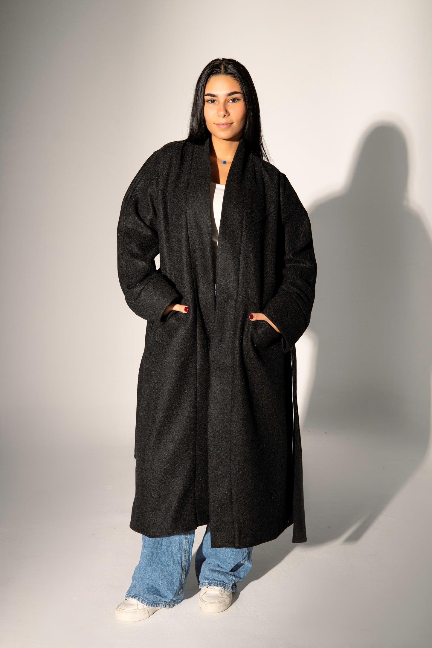 Longline Belted Coat - Black