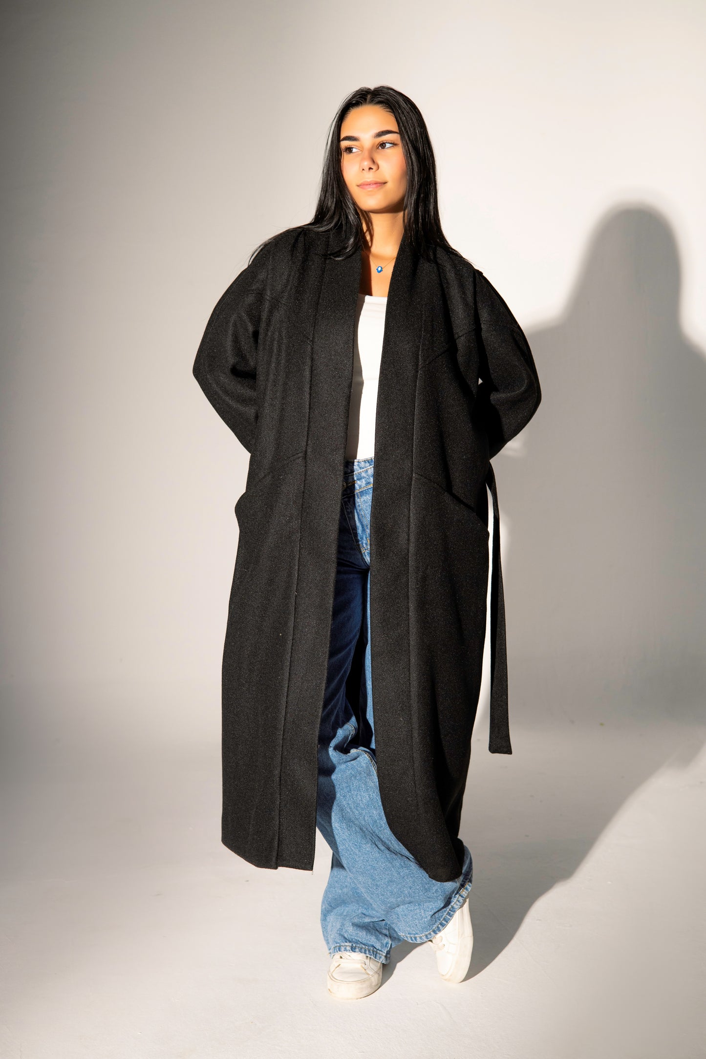 Longline Belted Coat - Black