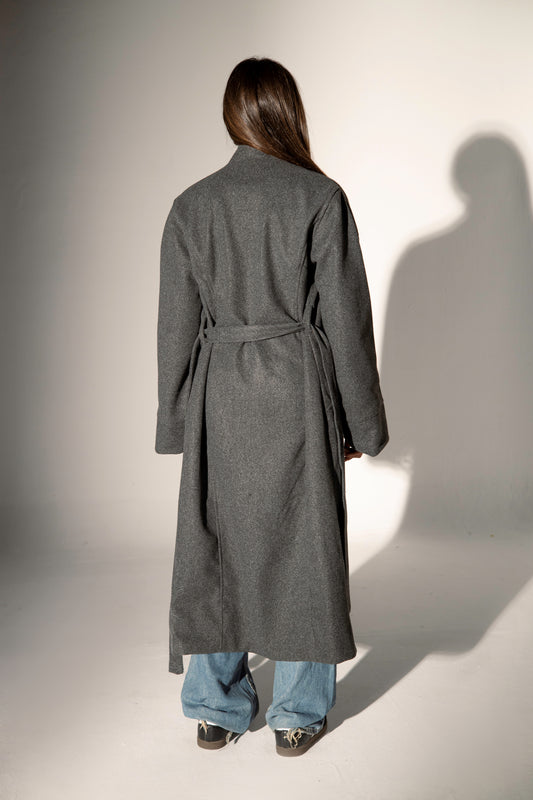 Longline Belted Coat - Grey