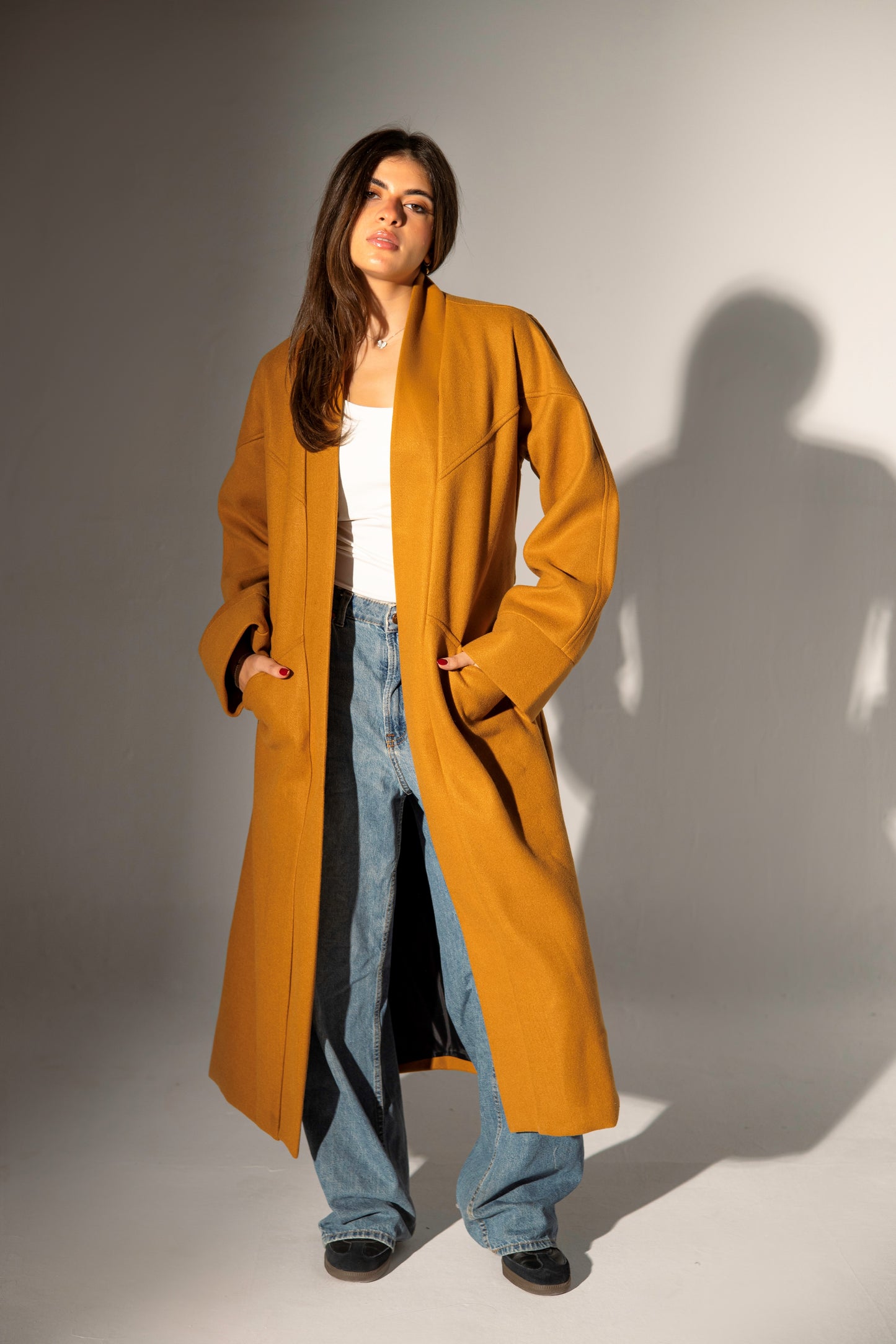 Longline Belted Coat - Camel