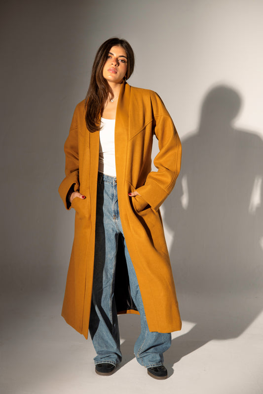 Longline Belted Coat - Havana