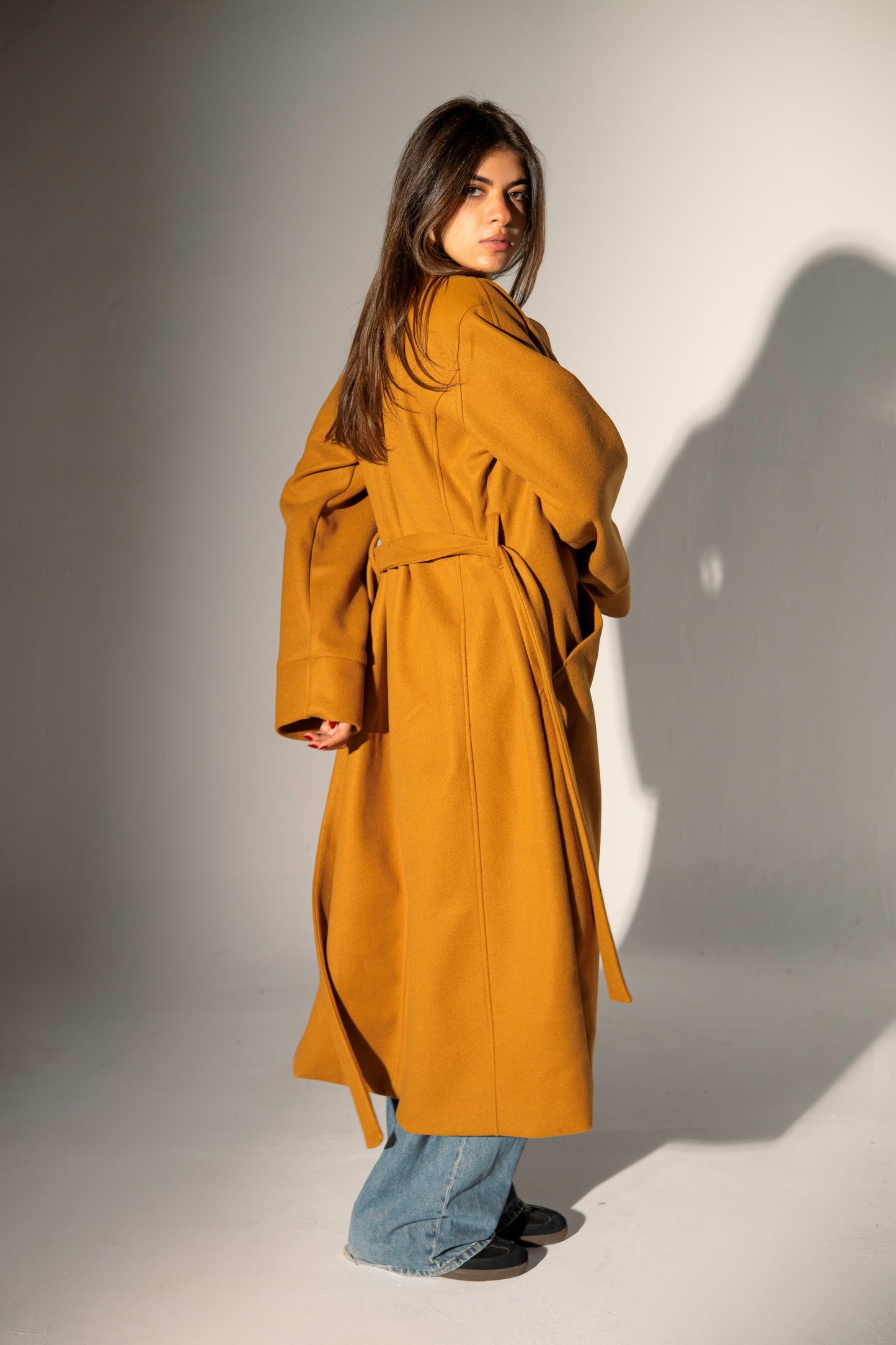 Longline Belted Coat - Camel