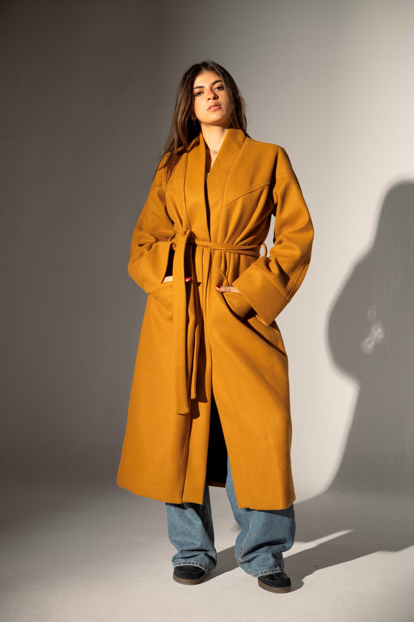 Longline Belted Coat - Camel