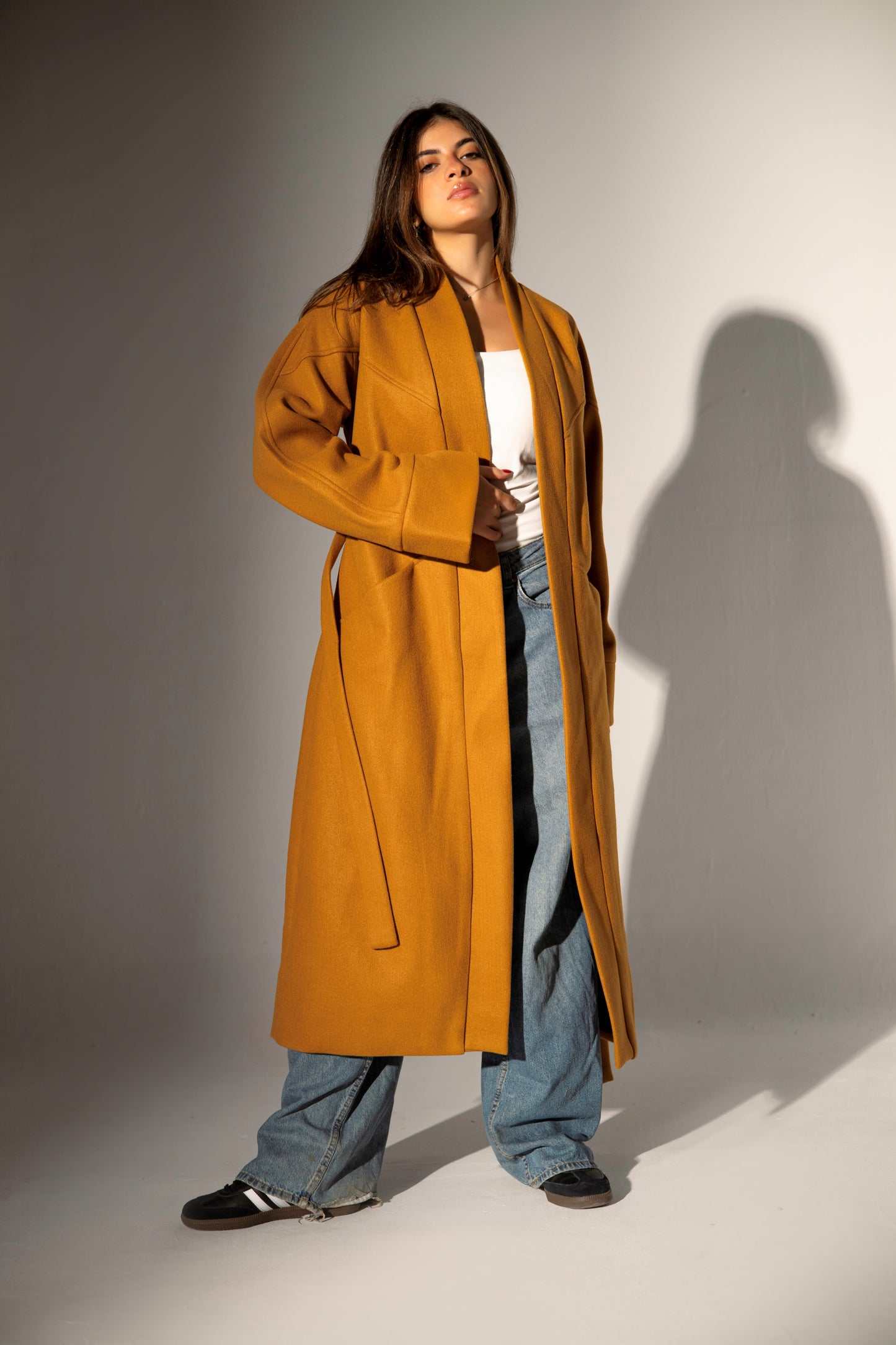 Longline Belted Coat - Camel