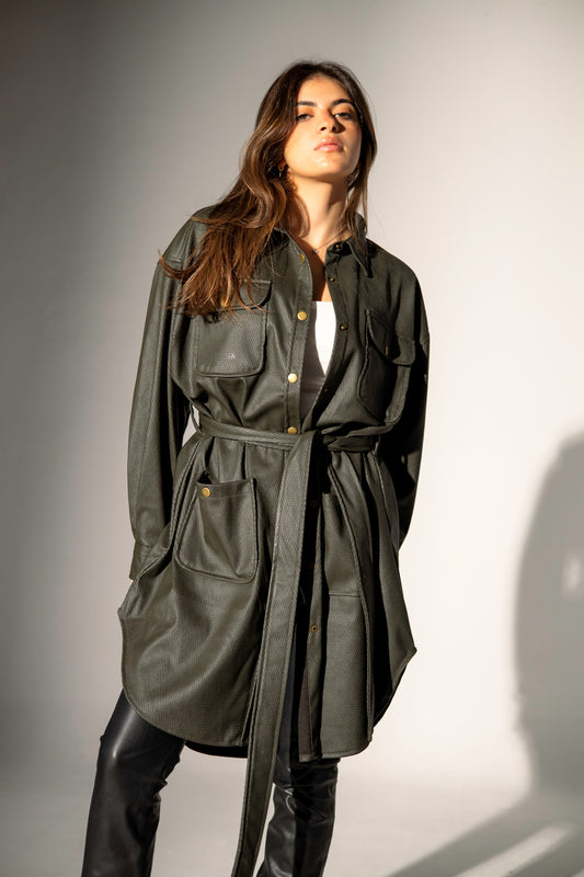 Faux Leather Shirt - Olive