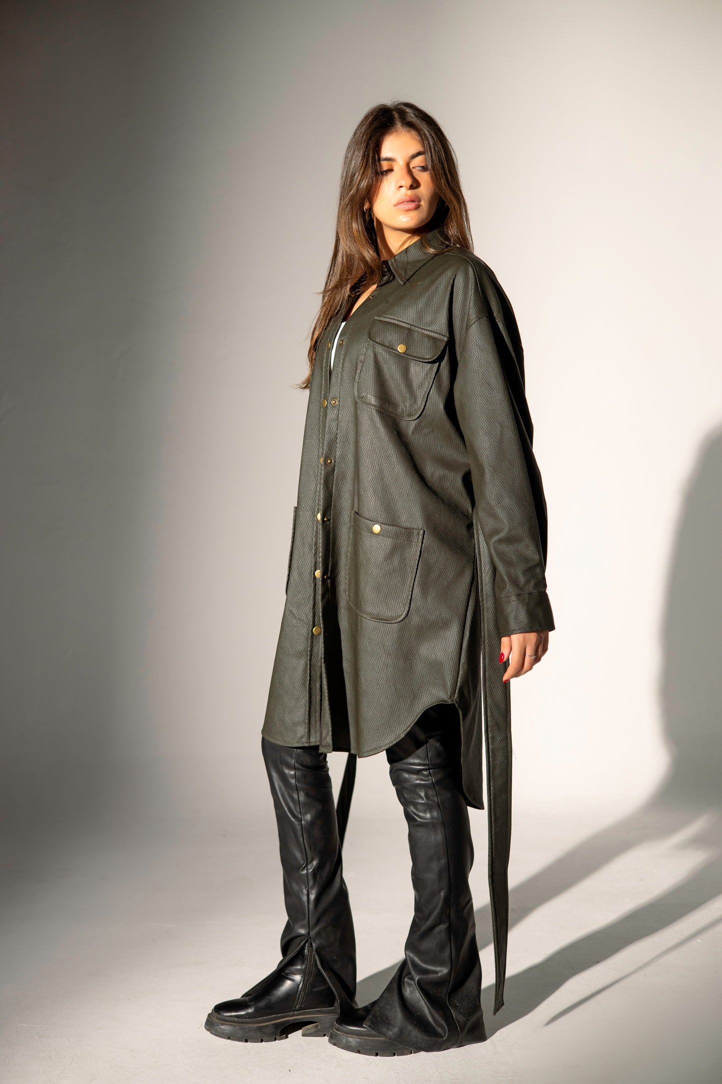 Faux Leather Shirt - Olive