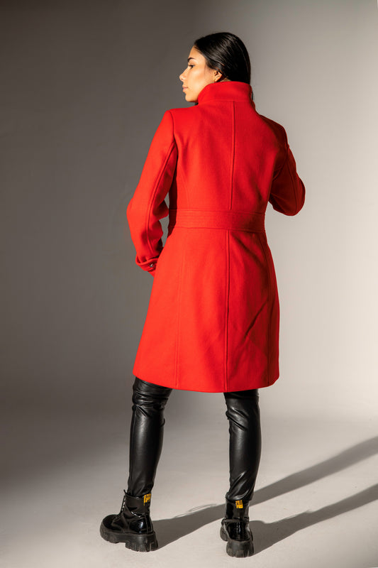 Double-breasted buttoned Coat - Red