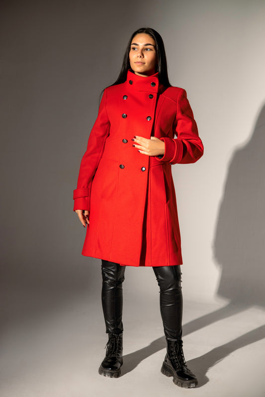 Double-breasted buttoned Coat - Red