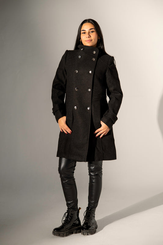 Double-breasted buttoned Coat - Black