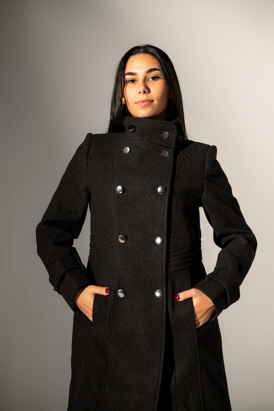 Double-breasted buttoned Coat - Black