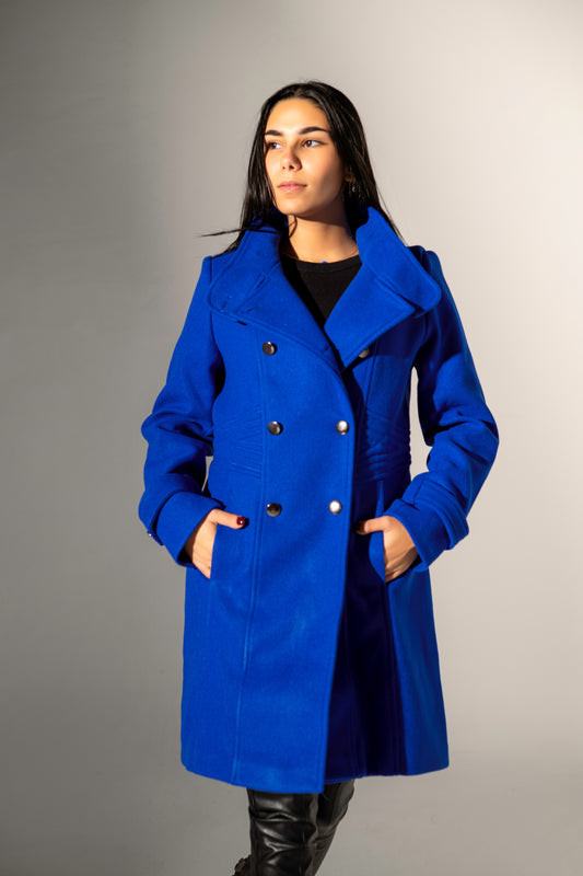 Double-breasted buttoned Coat - Blue