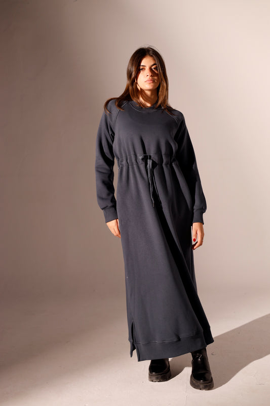 Long Sweatshirt Dress with Pockets - Grey