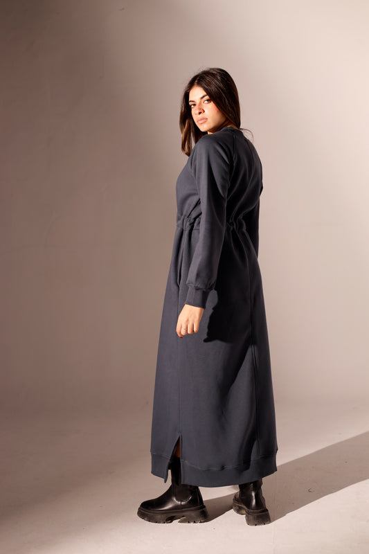 Long Sweatshirt Dress with Pockets - Grey