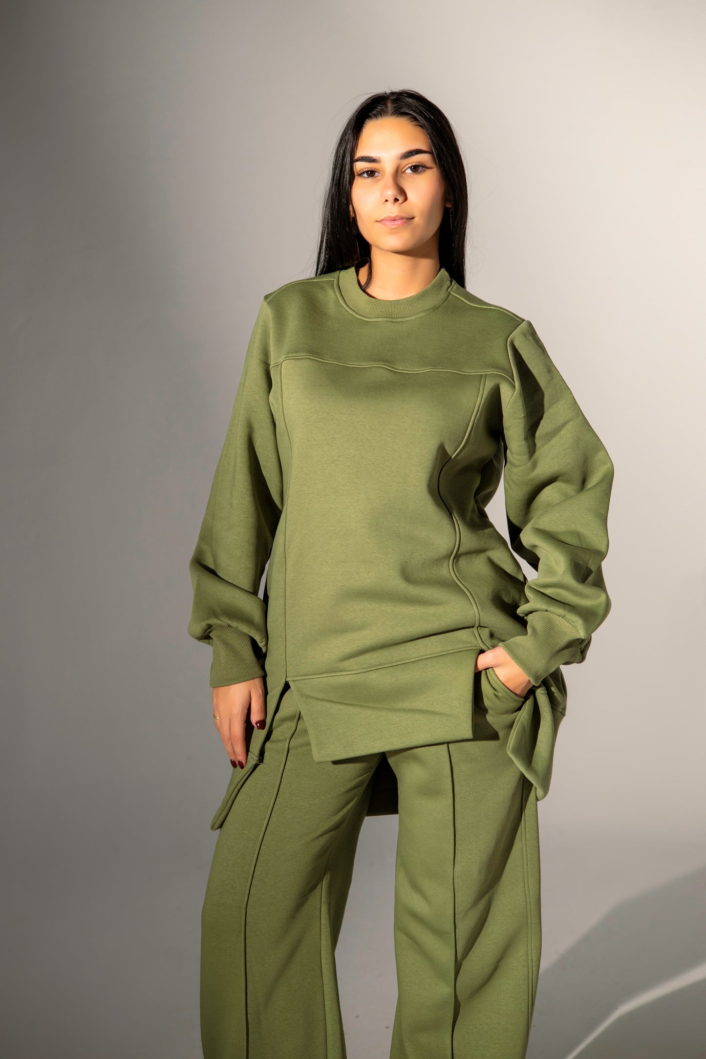 Knit Set Wide Leg - Olive