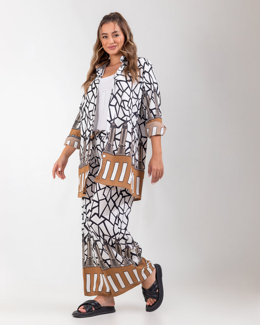 Linen Printed Two-Piece Brown Set