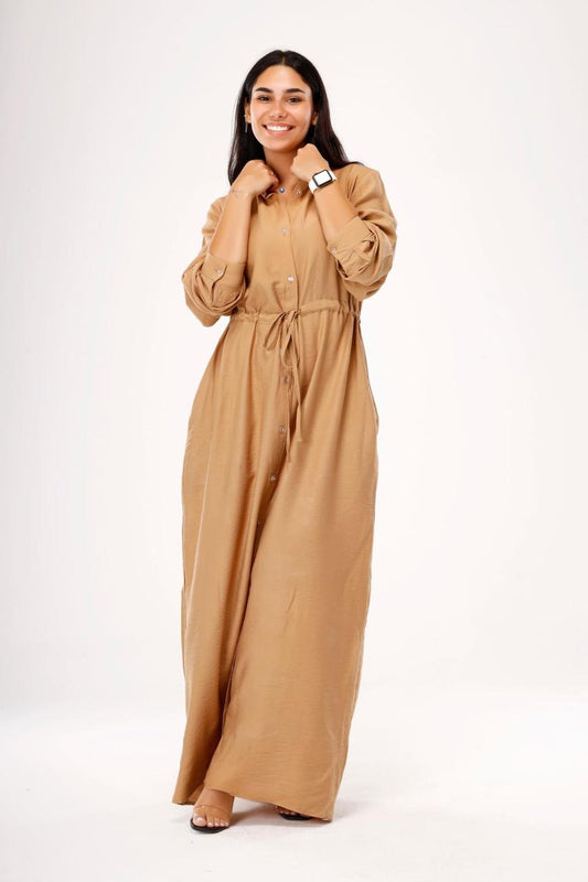 Linen Beige Dress - Side Pockets