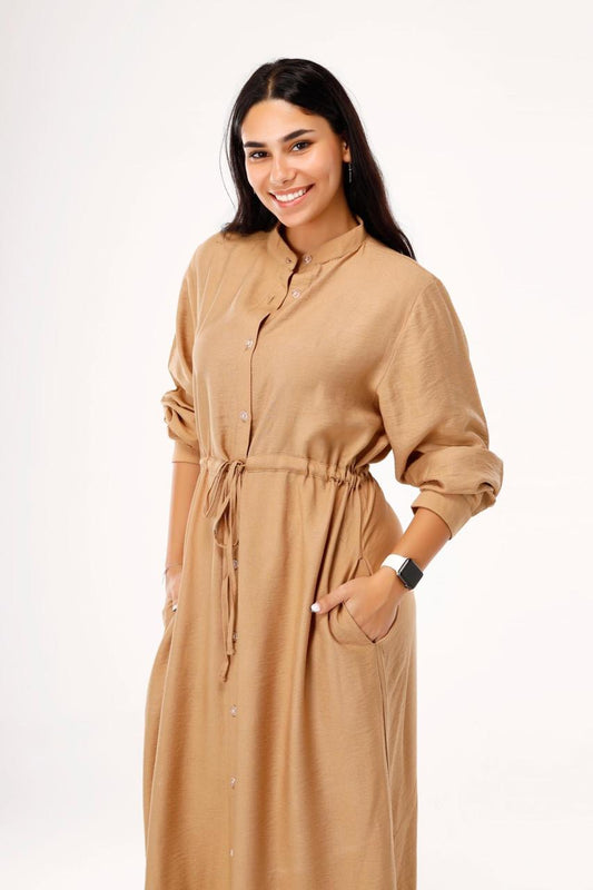 Linen Beige Dress - Side Pockets