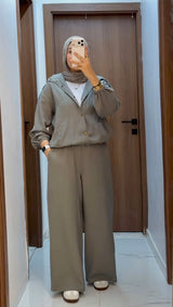 Linen Blend Bomber Set