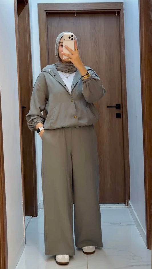 Linen Blend Bomber Set