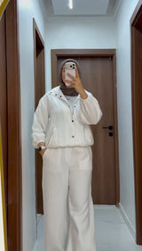 Linen Blend Bomber Set