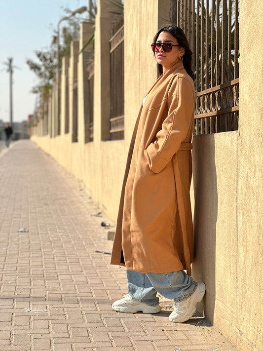 Longline Belted Coat - Camel