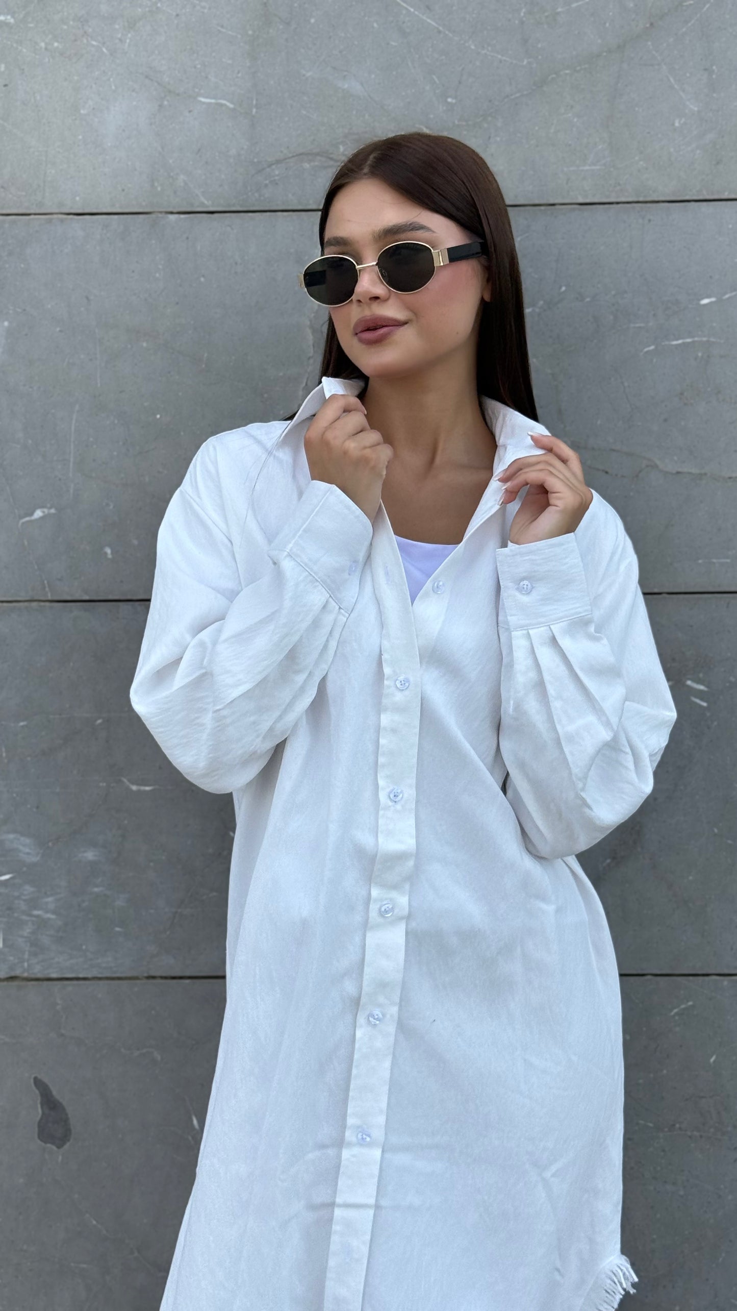 Linen-Cotton Long Shirt Dress
