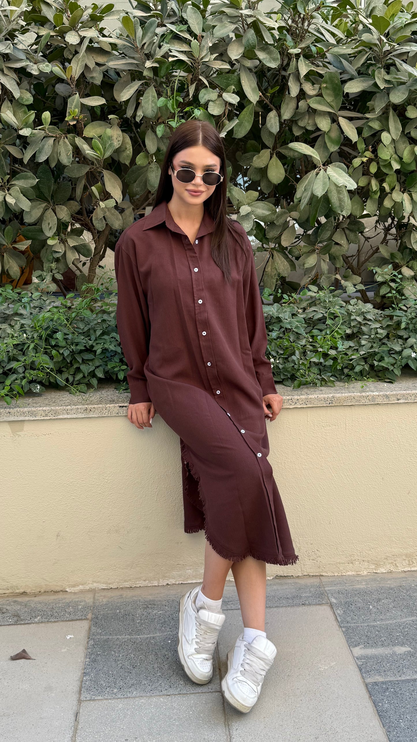 Linen-Cotton Long Shirt Dress