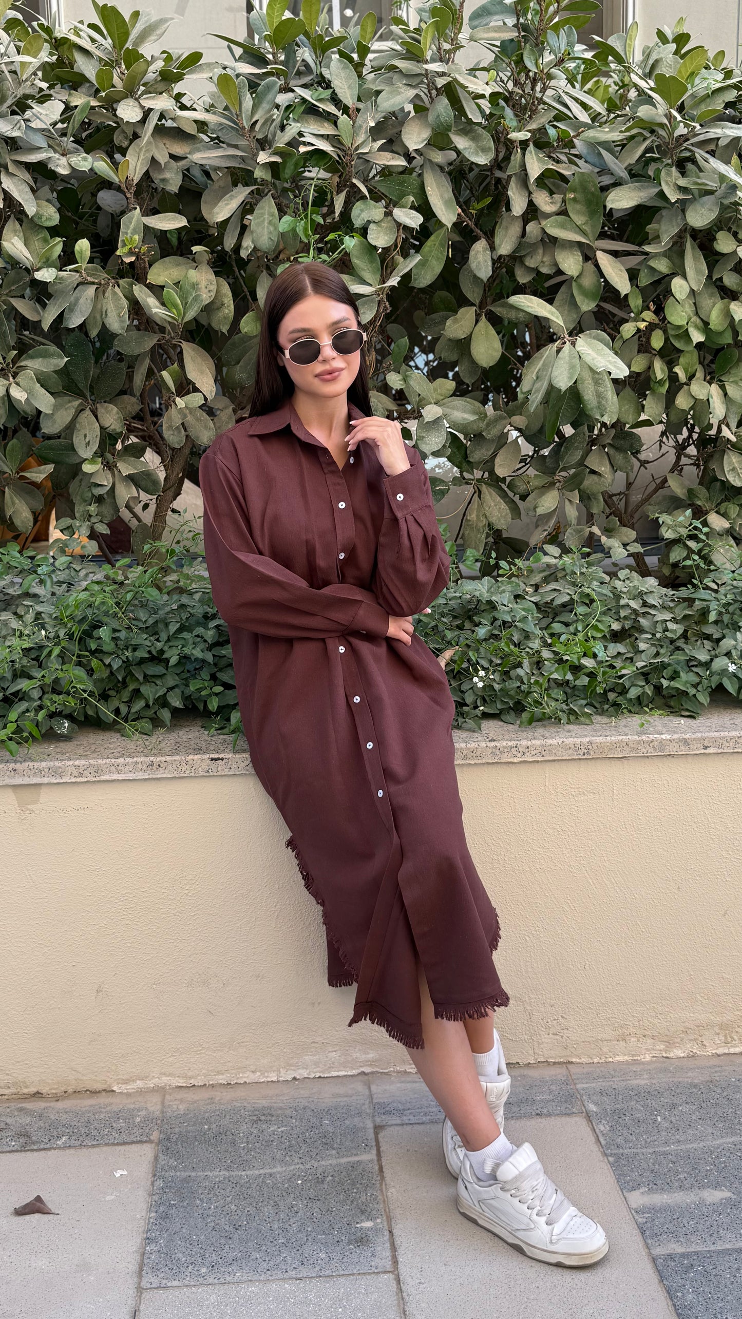 Linen-Cotton Long Shirt Dress