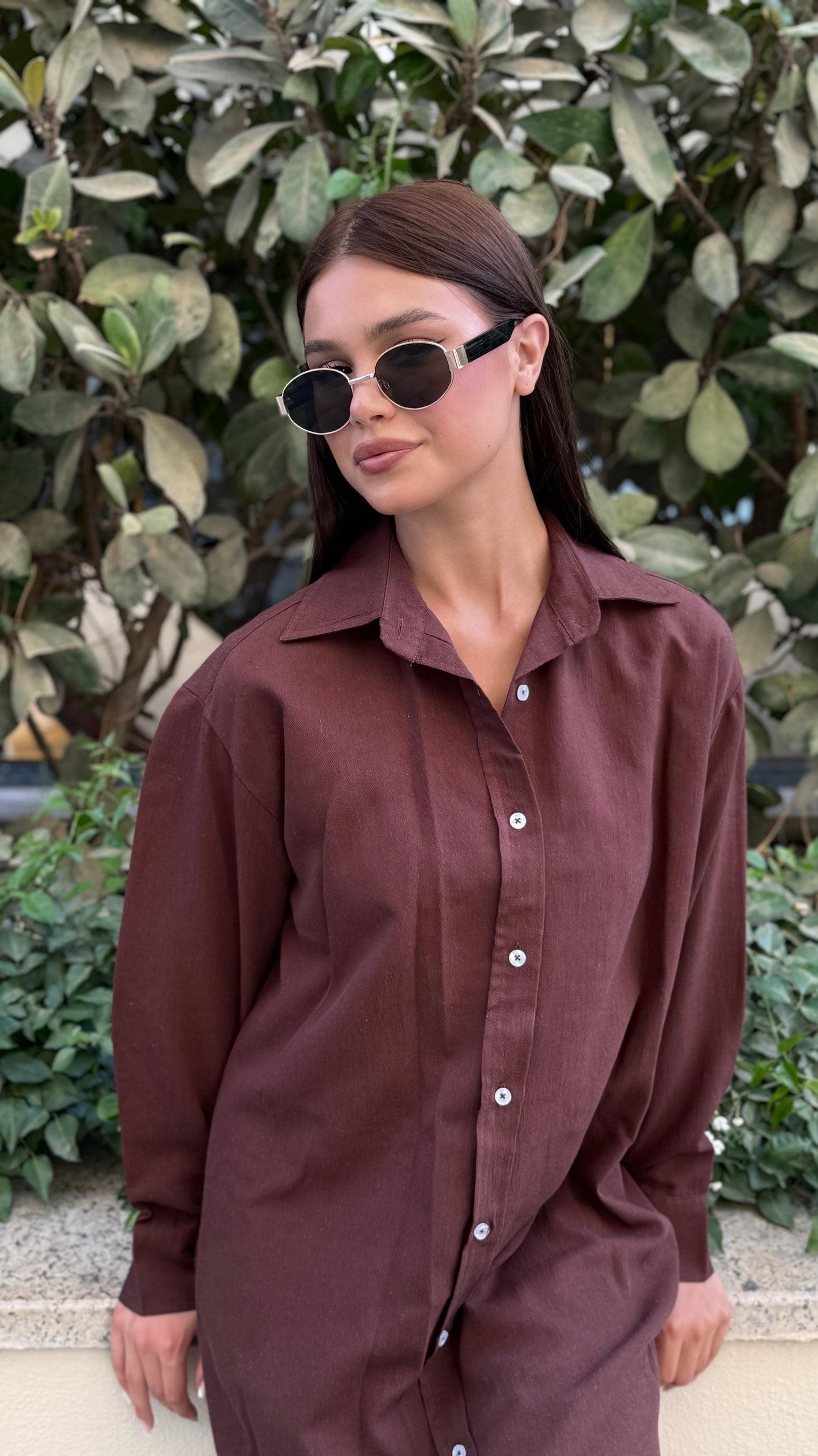 Linen-Cotton Long Shirt Dress