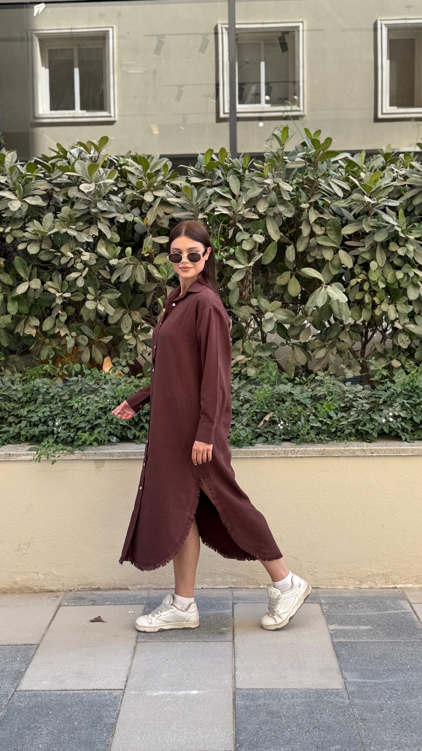 Linen-Cotton Long Shirt Dress