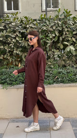 Linen-Cotton Long Shirt Dress