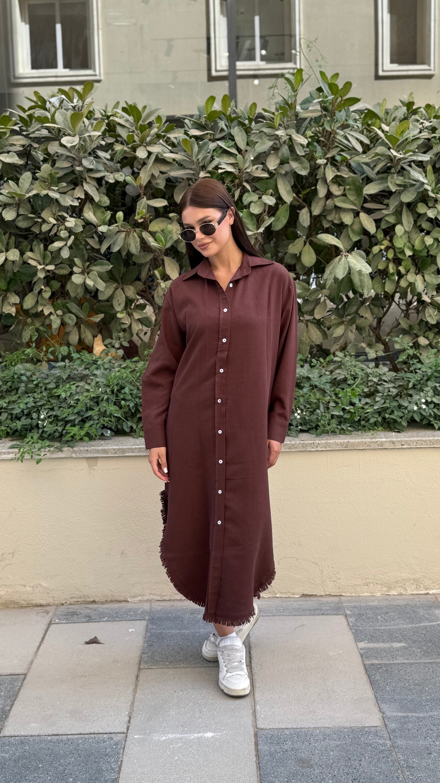 Linen-Cotton Long Shirt Dress
