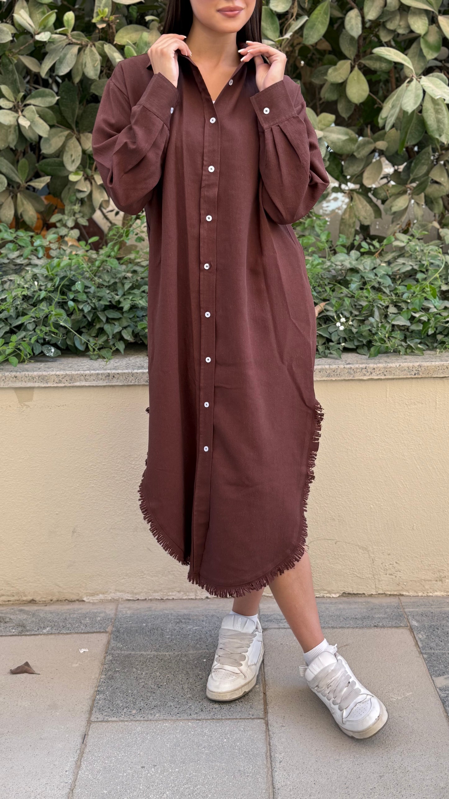 Linen-Cotton Long Shirt Dress