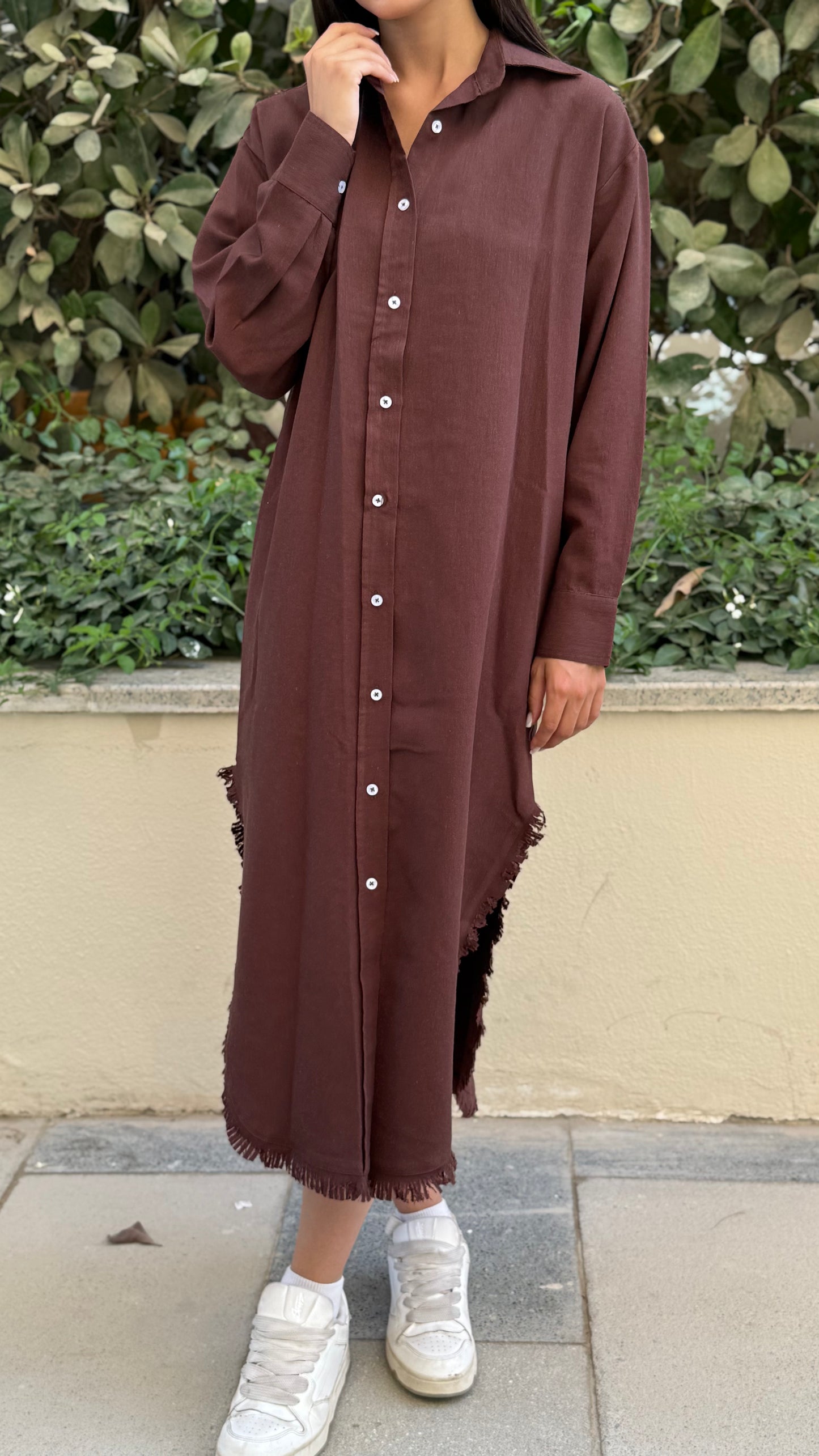 Linen-Cotton Long Shirt Dress