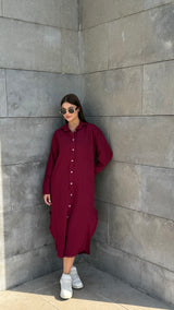 Linen-Cotton Long Shirt Dress